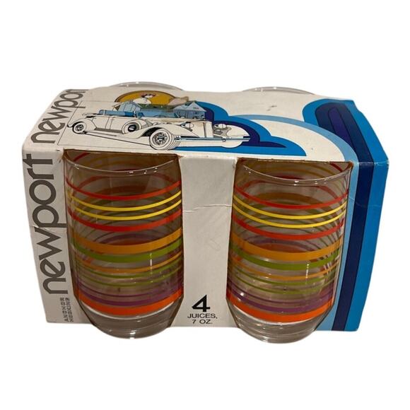 Anchor Hocking Other - Anchor Hocking Newport Striped Juice Glasses Set of 4 – 7 oz Vintage w/ Box